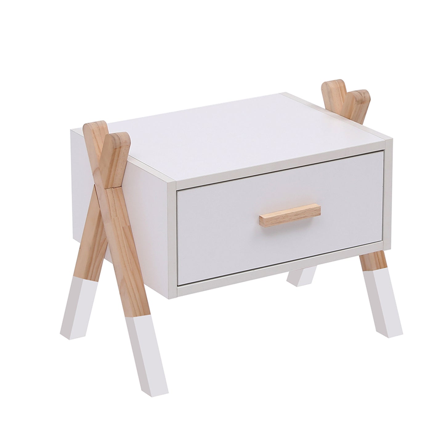 NIGHTSTAND PASCHAL HM2497.03 WHITE MELAMINE-PINE WOOD IN NATURAL COLOR 46x30x38Hcm.