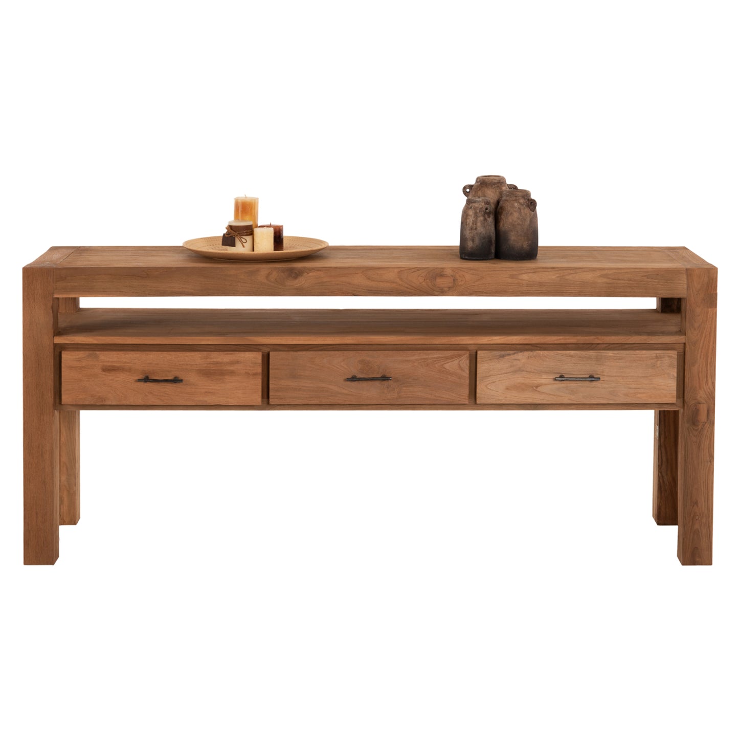 CONSOLE WITH 3 DRAWERS HM9556 RECYCLED TEAK WOOD IN NATURAL COLOR 180x45x80Hcm.