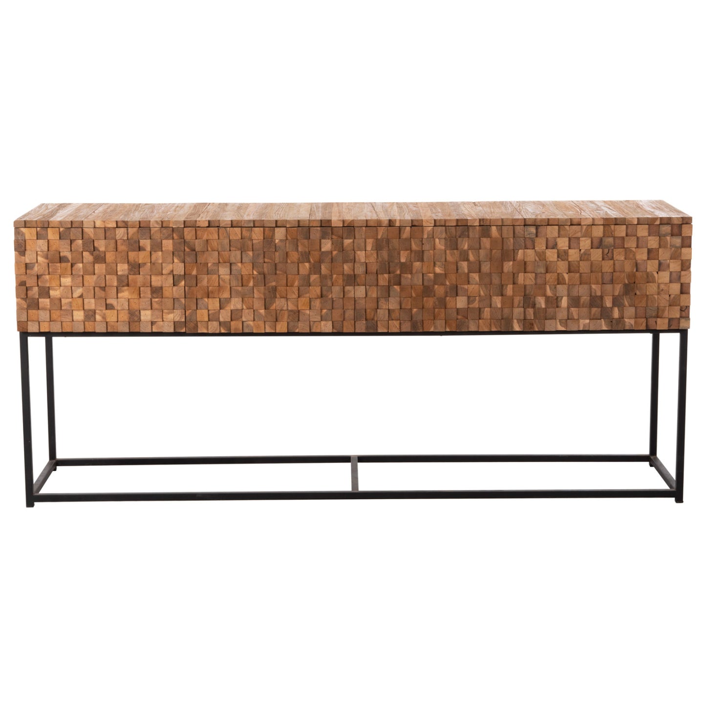 CONSOLE WITH DRAWERS JORDI HM9801 TEAK WOOD IN NATURAL-BLACK METAL BASE 180x43x79Hcm.