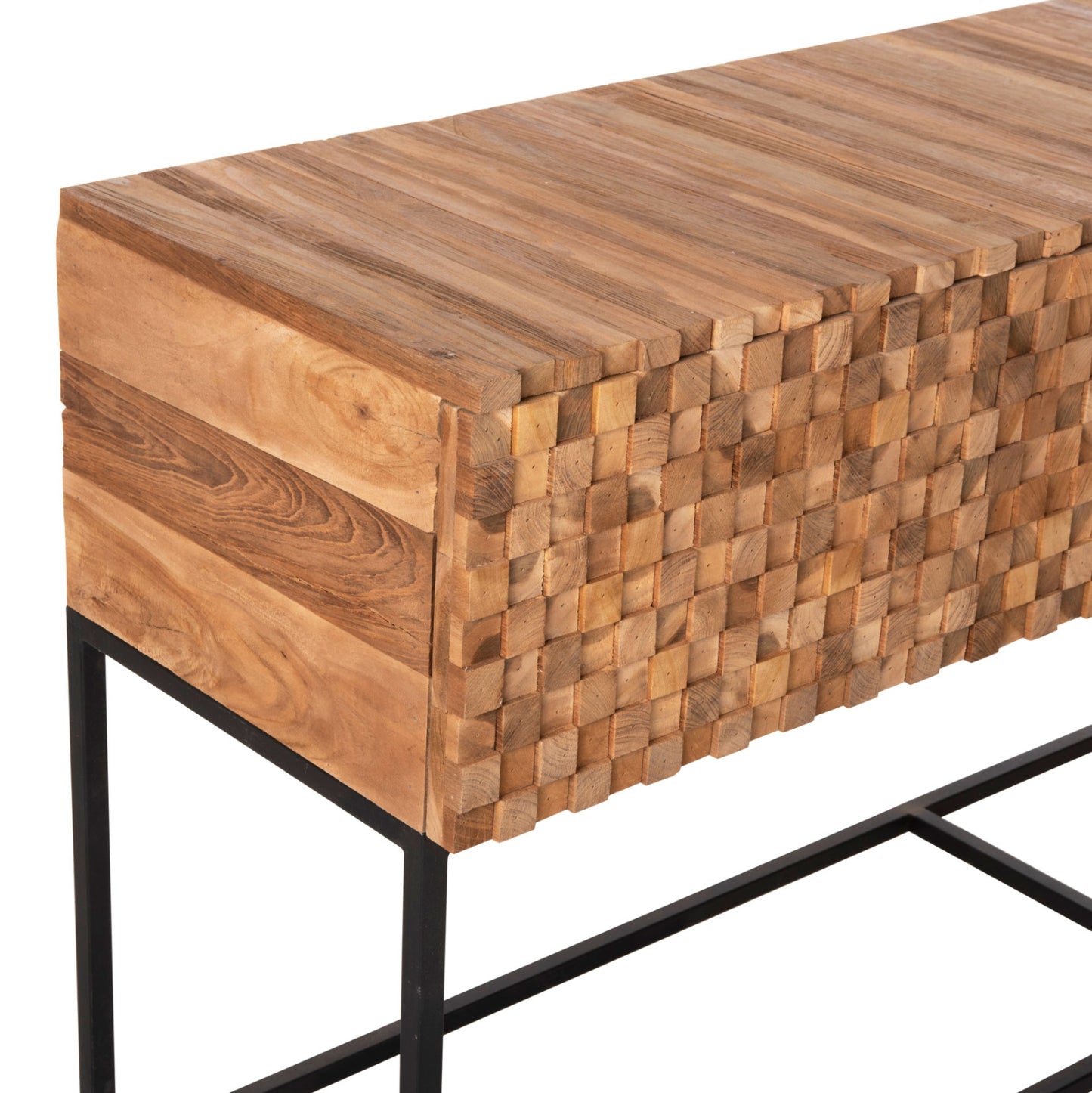 CONSOLE WITH DRAWERS JORDI HM9801 TEAK WOOD IN NATURAL-BLACK METAL BASE 180x43x79Hcm.