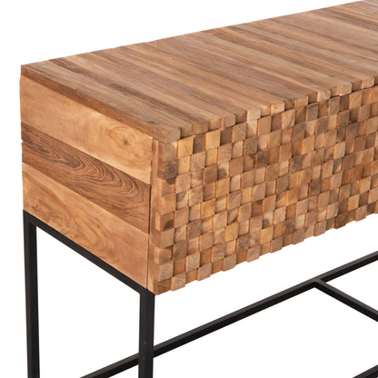 CONSOLE WITH DRAWERS JORDI HM9801 TEAK WOOD IN NATURAL-BLACK METAL BASE 180x43x79Hcm.