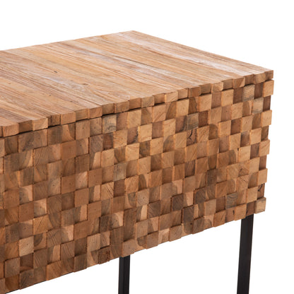 CONSOLE WITH DRAWERS JORDI HM9801 TEAK WOOD IN NATURAL-BLACK METAL BASE 180x43x79Hcm.