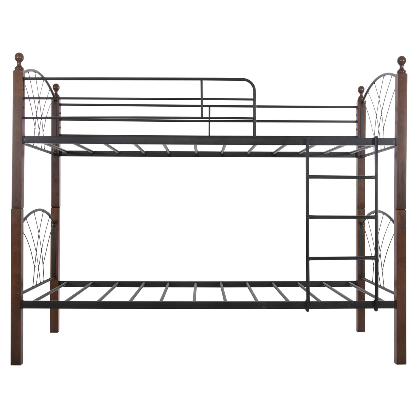 BUNK BED STOREY HM687 BLACK METAL-RUBBERWOOD IN WALNUT-FOR MATTRESS 190x90cm.