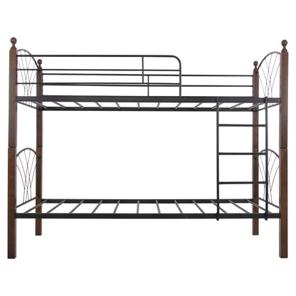 BUNK BED STOREY HM687 BLACK METAL-RUBBERWOOD IN WALNUT-FOR MATTRESS 190x90cm.