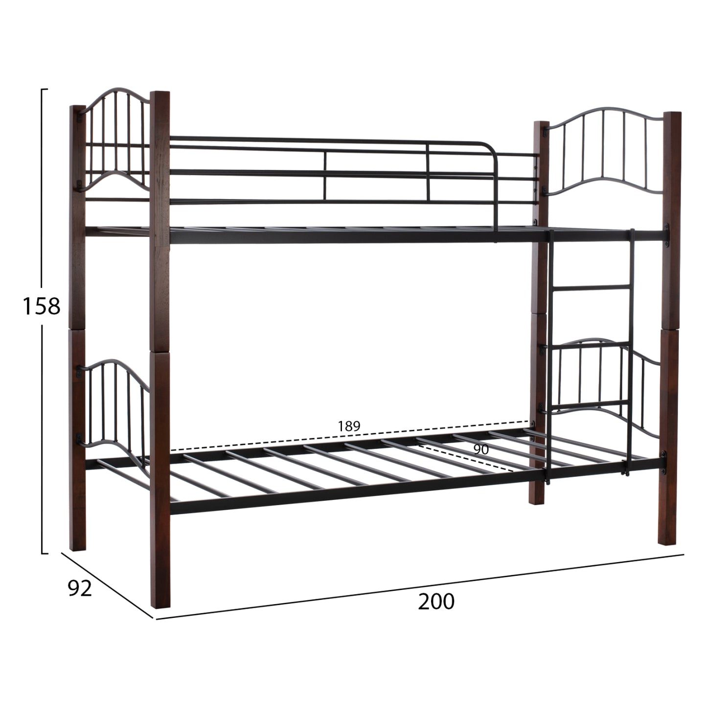 BUNK-BED BLACK METAL-WALNUT COLOR WOOD HM645 90X190cm