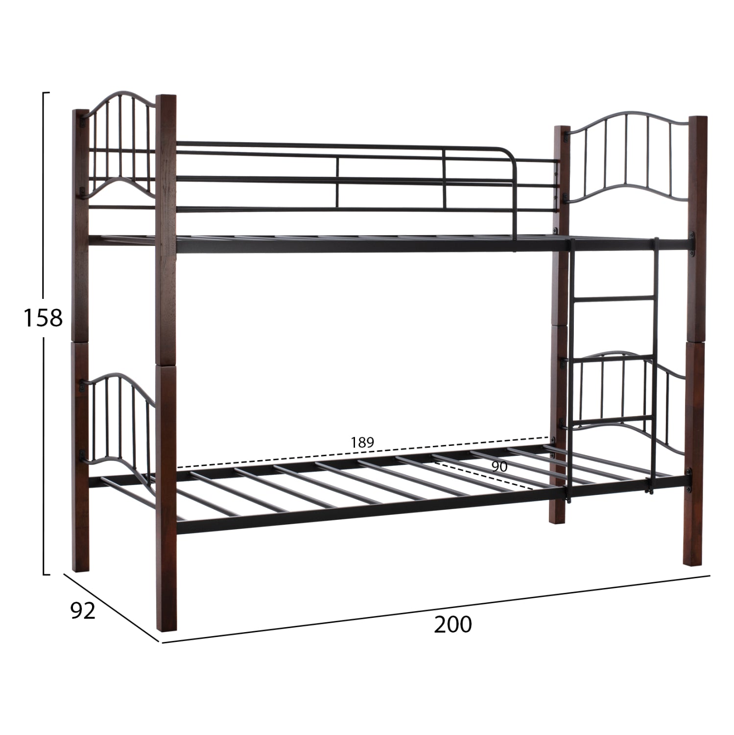 BUNK-BED BLACK METAL-WALNUT COLOR WOOD HM645 90X190cm