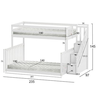 BUNK BED BEAMER HM21320 PINE WOOD IN WHITE--FOR MATTRESSES 90 & 140x190cm.