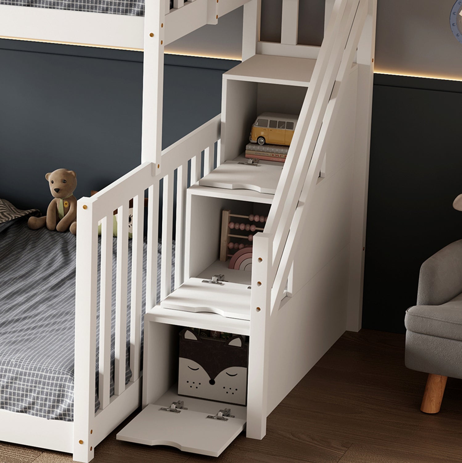 BUNK BED BEAMER HM21320 PINE WOOD IN WHITE--FOR MATTRESSES 90 & 140x190cm.