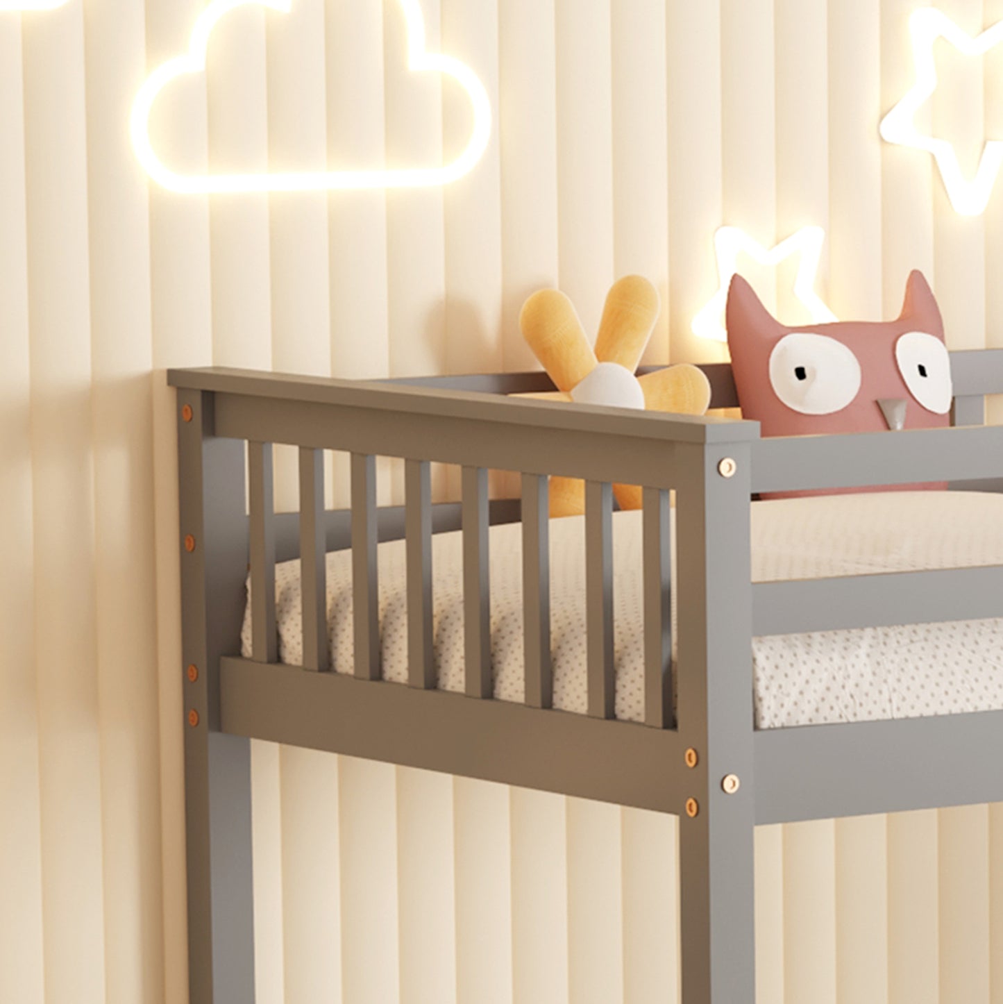 BUNK BED WITH 2 MATTRESSES LANTAI HM21307.02 PINE WOOD IN GREY--FOR MATTRESSES 90x190cm