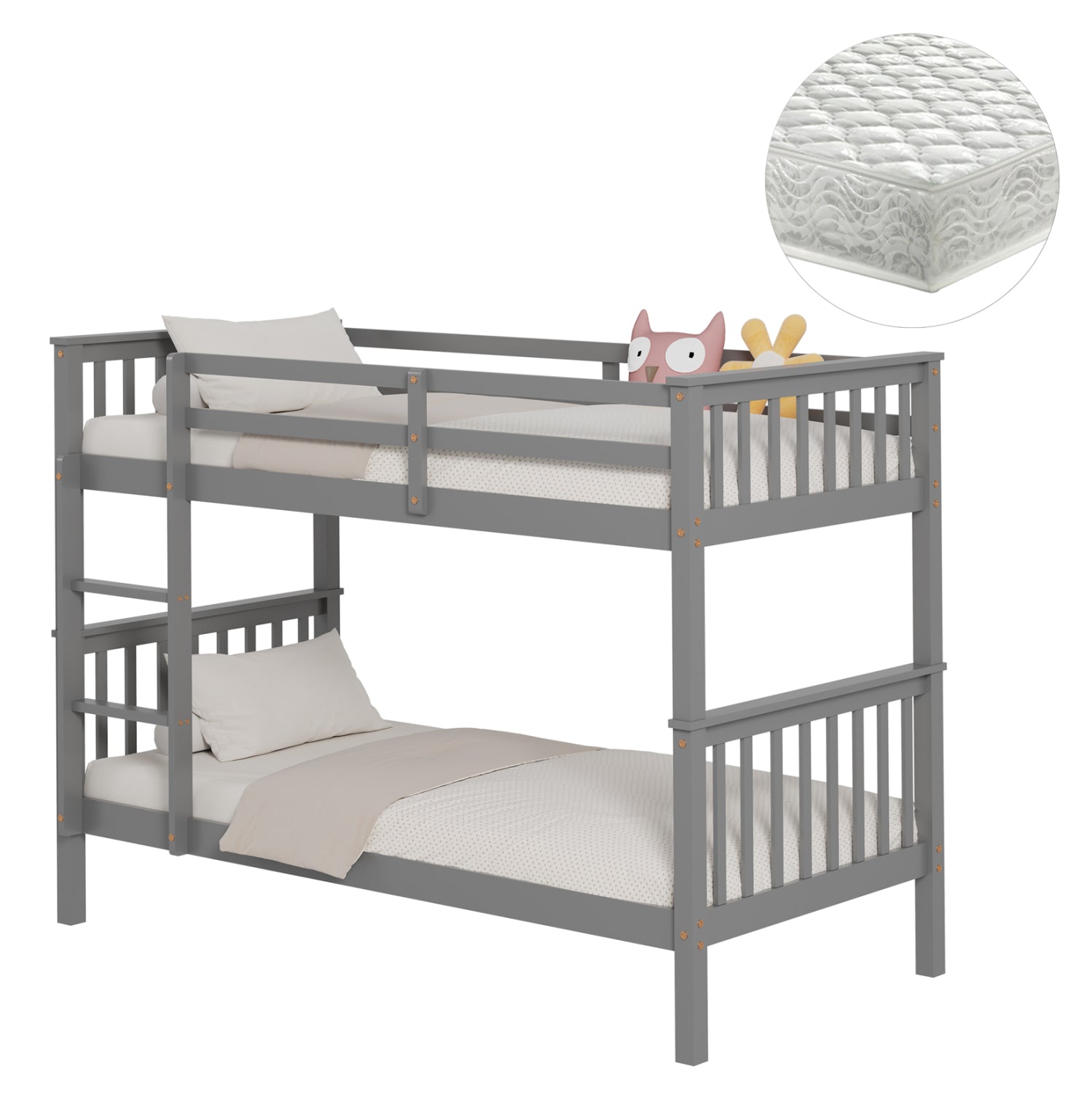 BUNK BED WITH 2 MATTRESSES LANTAI HM21307.02 PINE WOOD IN GREY--FOR MATTRESSES 90x190cm