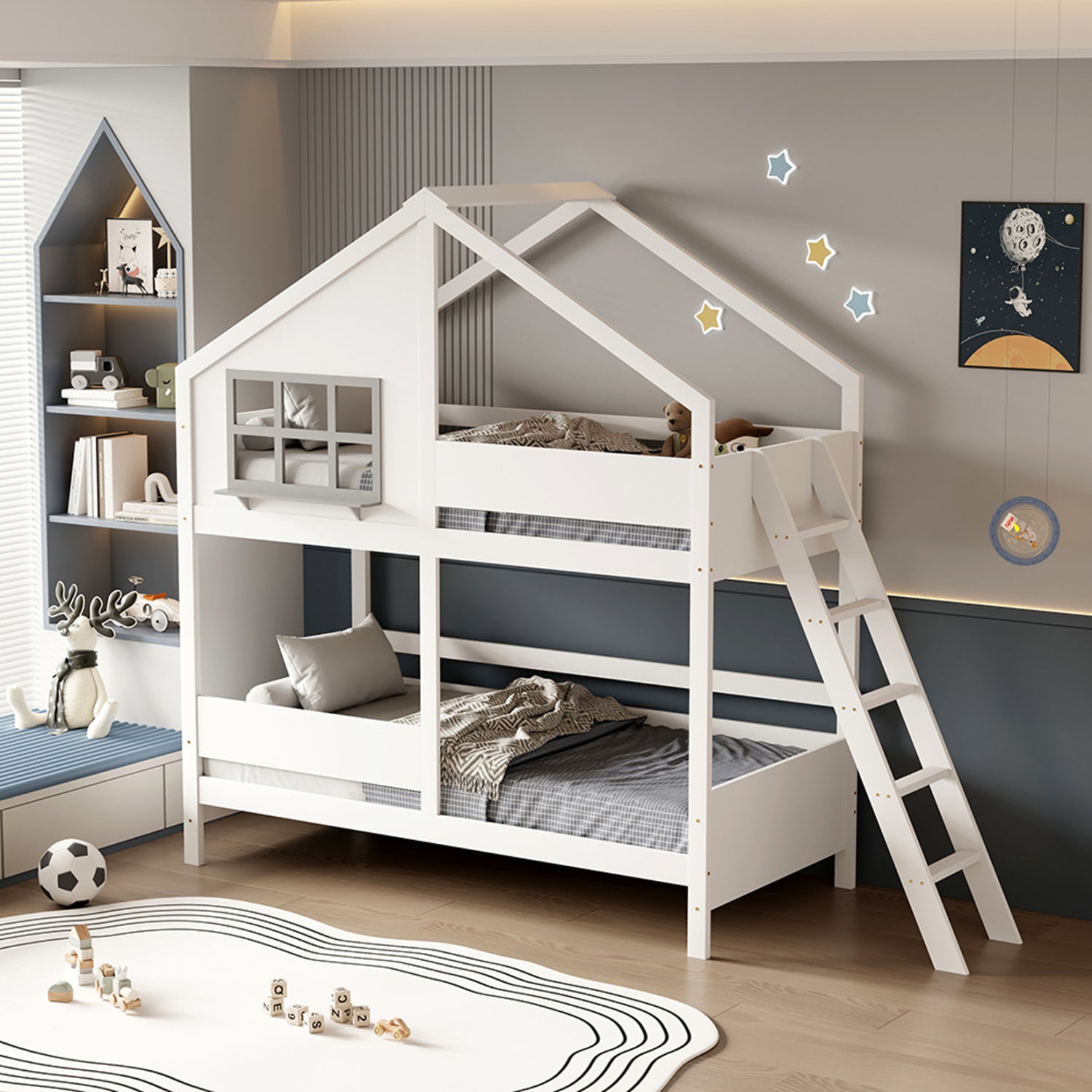 BUNK BED WITH 2 MATTRESSES COMBO HM21316 PINE WOOD IN WHITE--FOR MATTRESSES 90x190cm