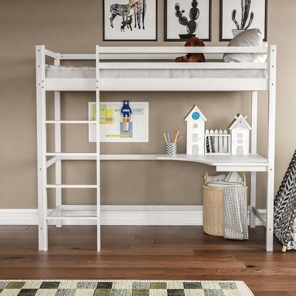 BUNK BED WITH DESK AKRON HM21311.01 PINE WOOD IN WHITE--WITH MATTRESS 90x190cm