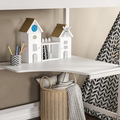BUNK BED WITH DESK AKRON HM21311.01 PINE WOOD IN WHITE--WITH MATTRESS 90x190cm