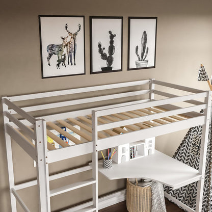 BUNK BED WITH DESK AKRON HM21311.01 PINE WOOD IN WHITE--WITH MATTRESS 90x190cm