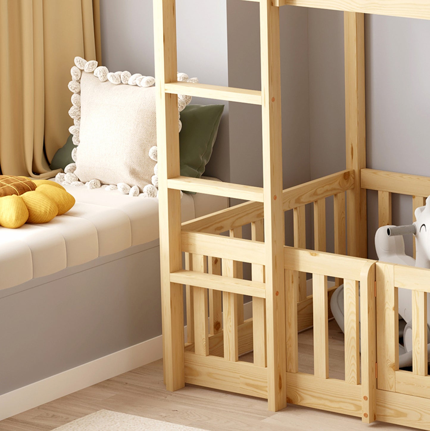 BUNK BED WITH PLAYPARK PLAYKID HM21312 PINE WOOD IN NATURAL COLOR--WITH MATTRESS 90x190cm