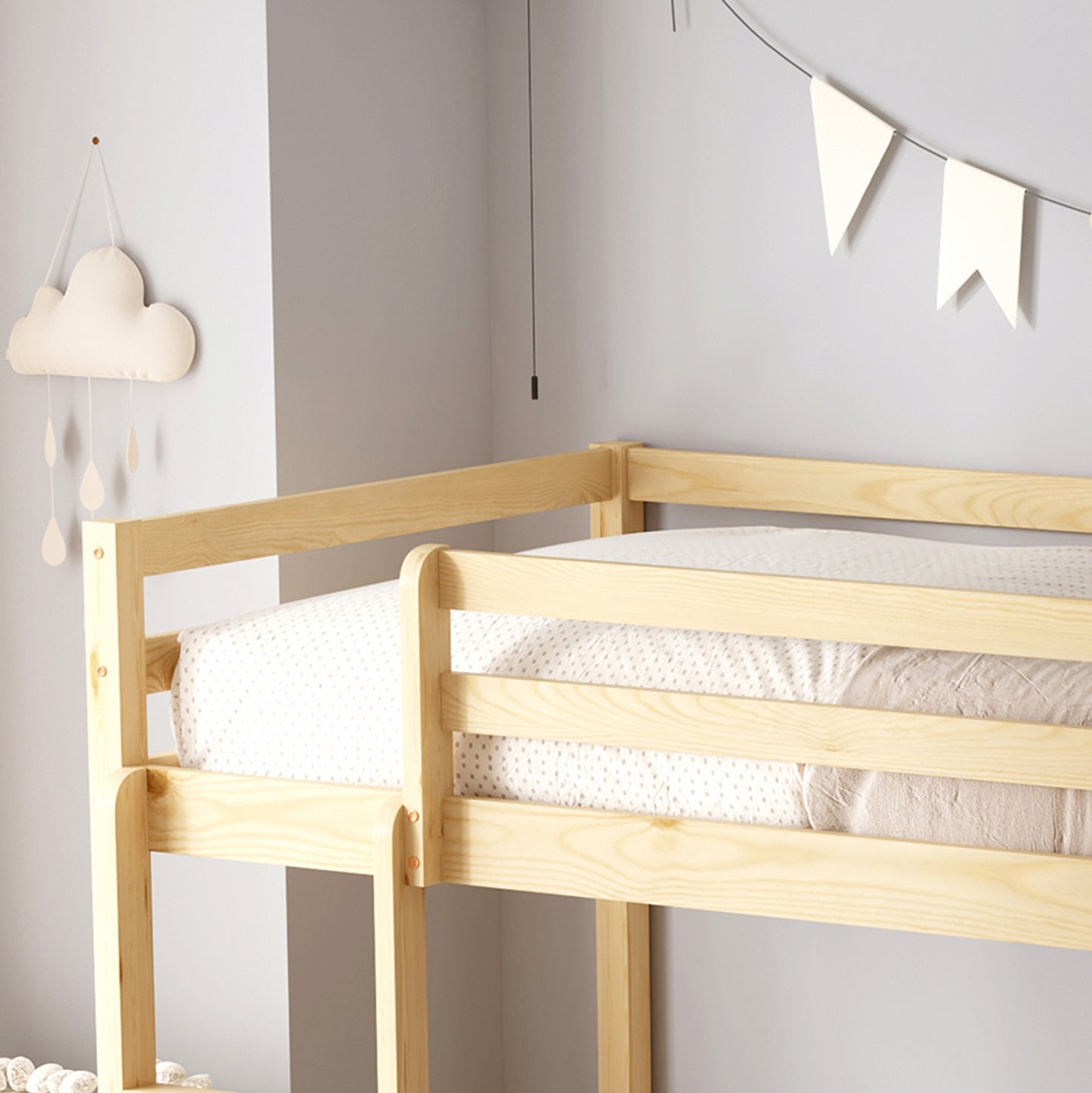 BUNK BED WITH PLAYPARK PLAYKID HM21312 PINE WOOD IN NATURAL COLOR--WITH MATTRESS 90x190cm