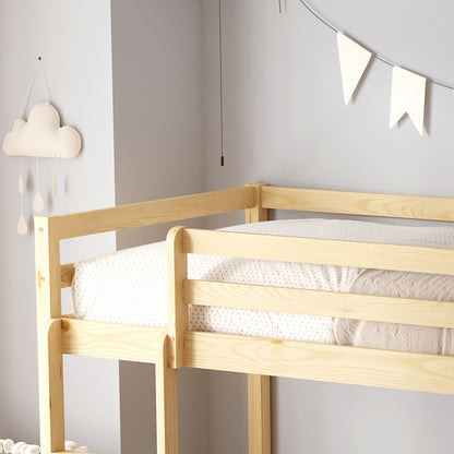 BUNK BED WITH PLAYPARK PLAYKID HM21312 PINE WOOD IN NATURAL COLOR--WITH MATTRESS 90x190cm