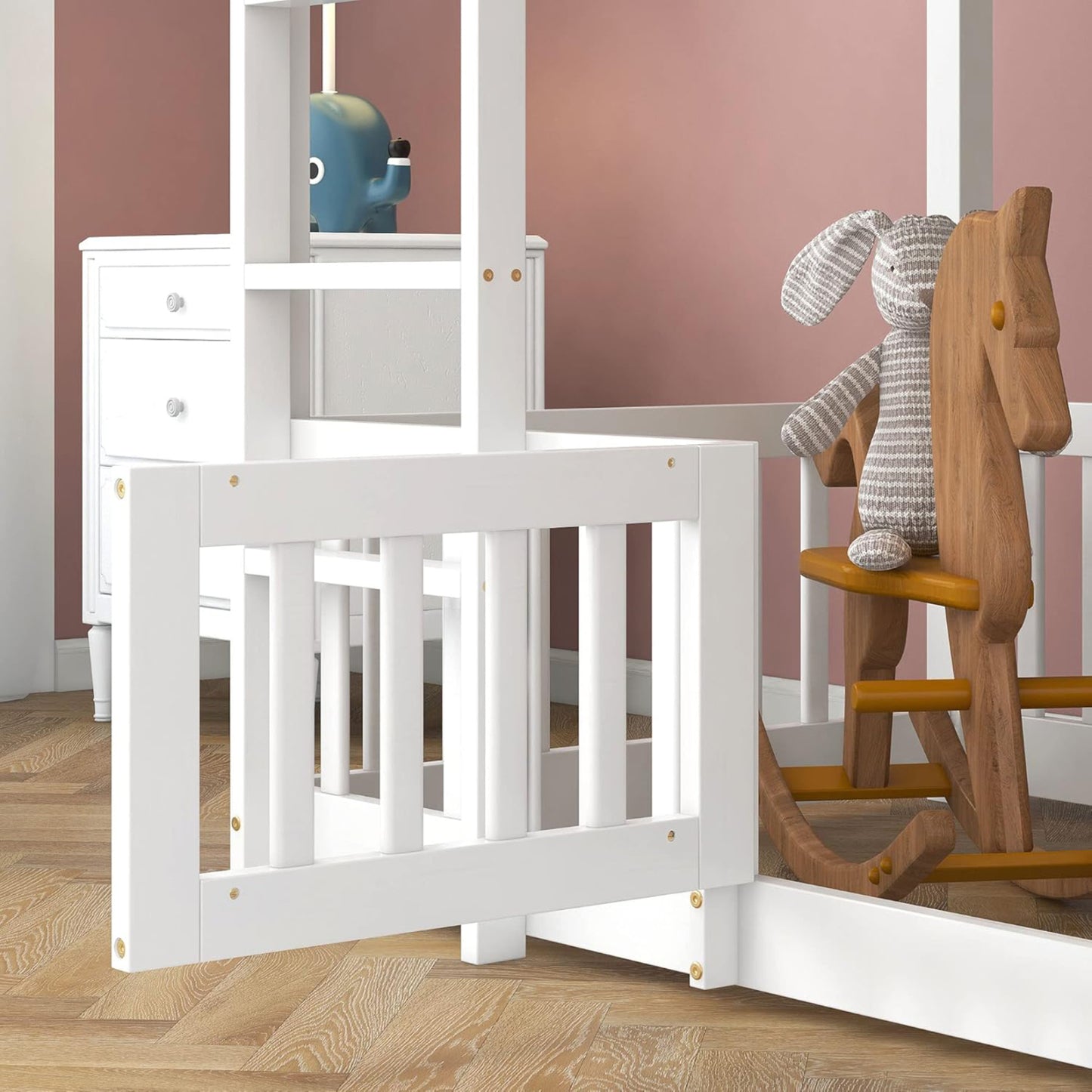 BUNK BED WITH PLAYPARK PLAYKID HM21312.01 PINE WOOD IN WHITE--WITH MATTRESS 90x190cm