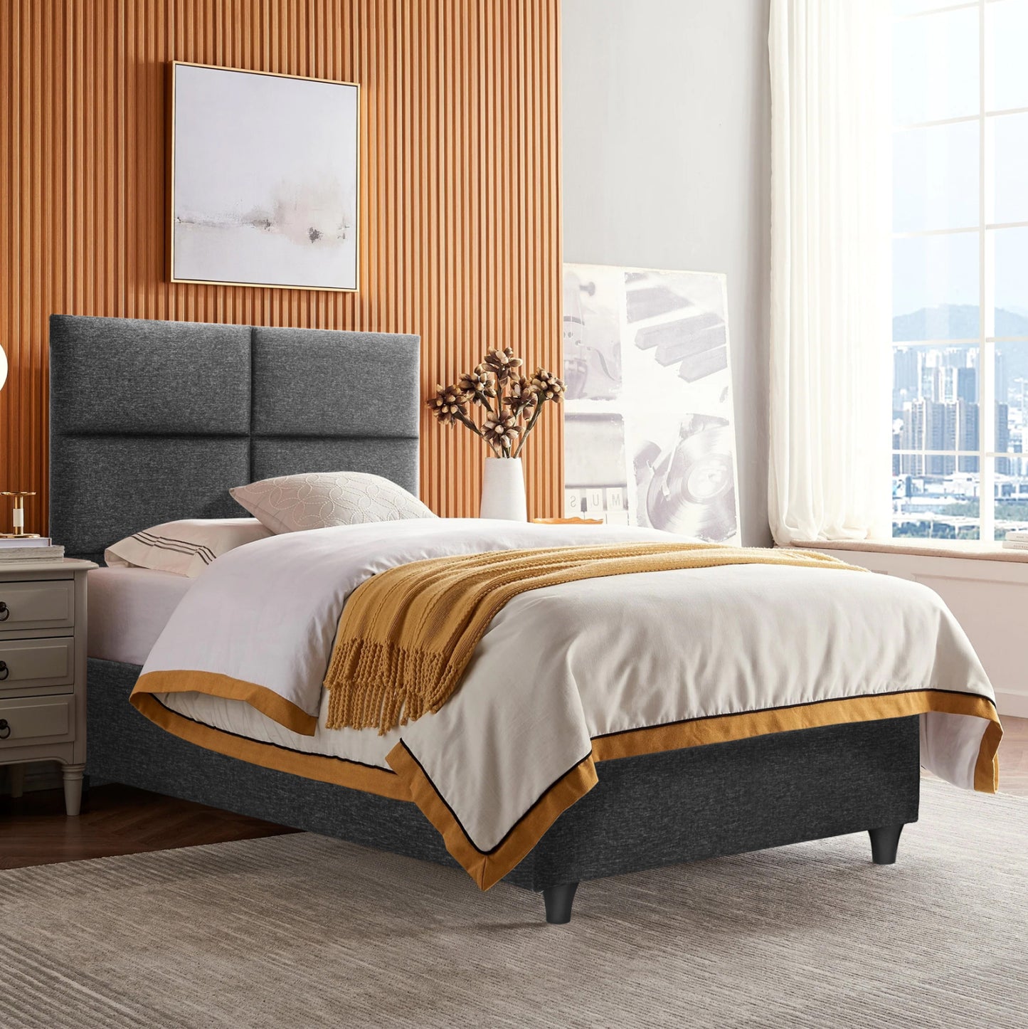 HM652.01 bed MILO, grey fabric, 90x200