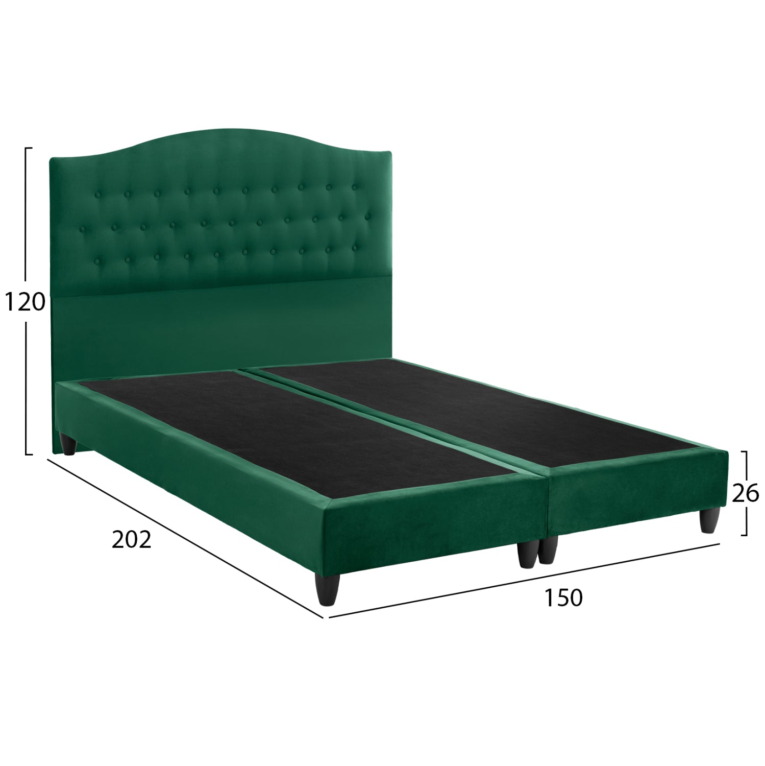 HM638.13 BED MALENA, CYPRESS GREEN VELVET, 150x200
