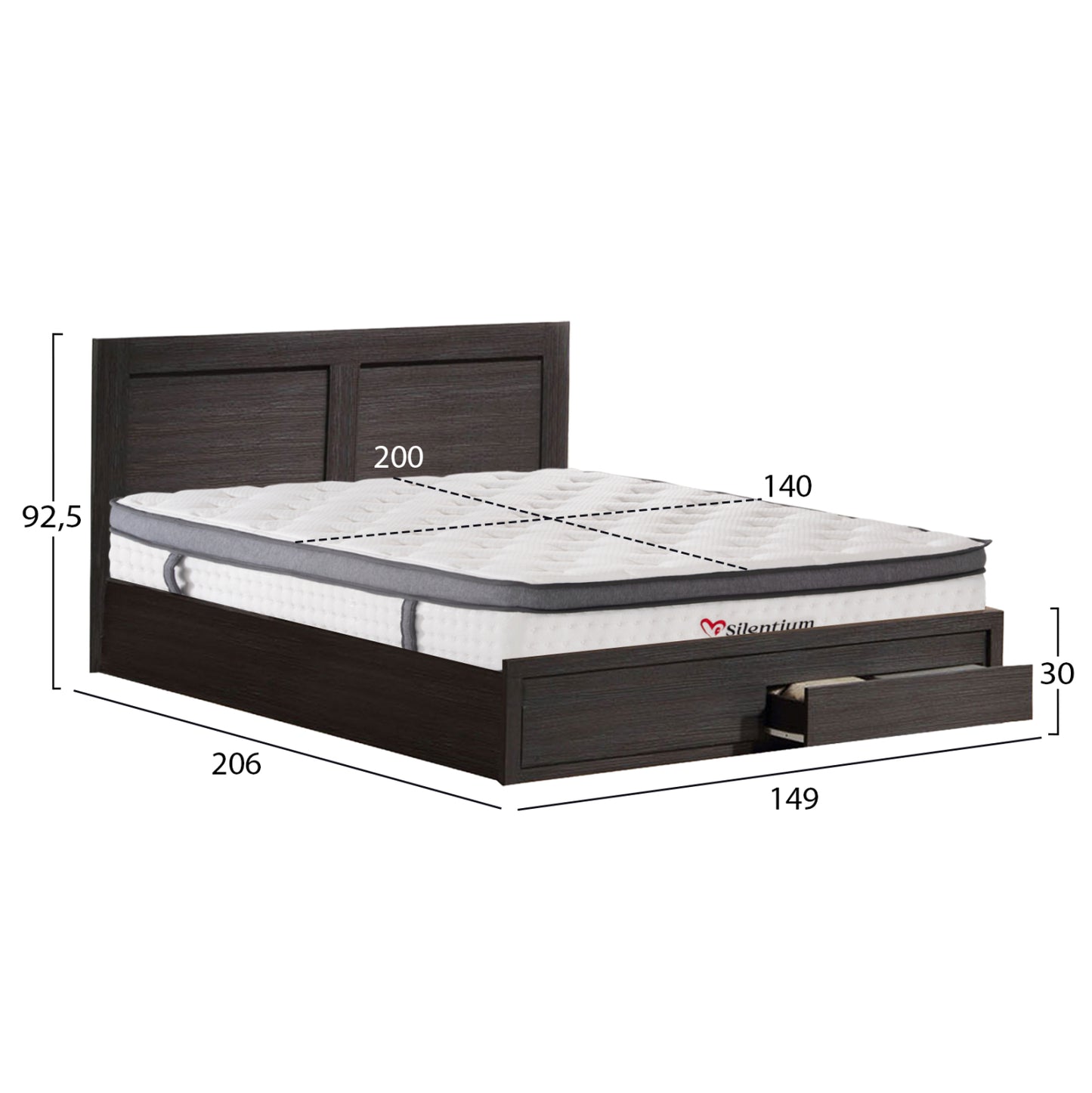 DOUBLE BED WITH 2 DRAWERS & MATTRESS CAPRI HM10747.01 MELAMINE ZEBRANO--FOR 140x200cm.