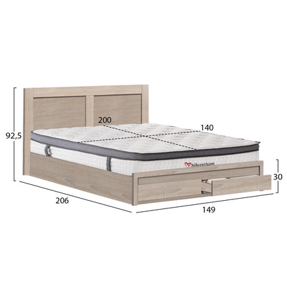 DOUBLE BED WITH 2 DRAWERS & MATTRESS CAPRI HM10747.02 MELAMINE SONAMA--FOR 140x200cm.