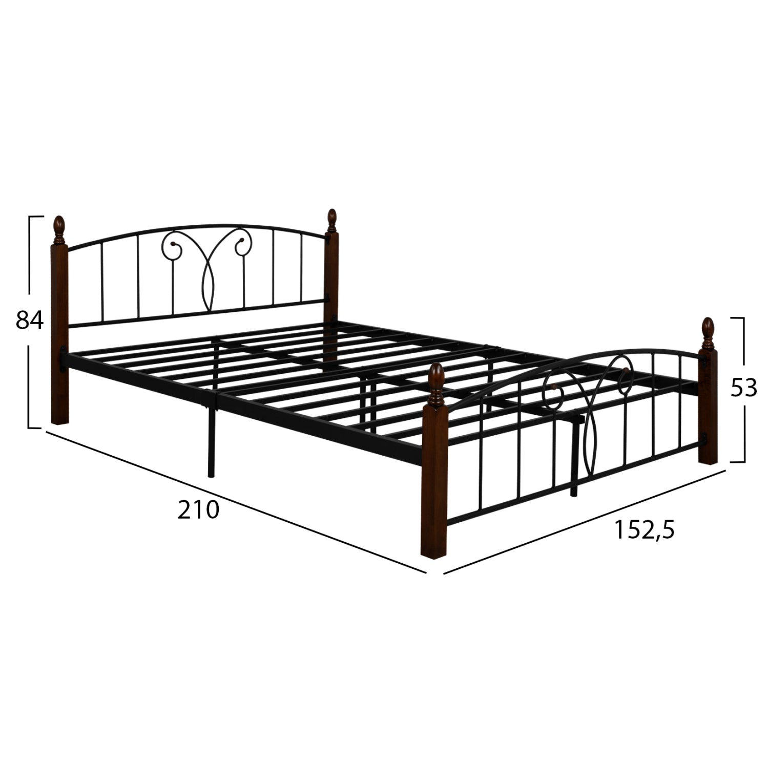 Double Bed Suzie HM585 for mattress 150x200cm, Metal-RUBBERWOOD