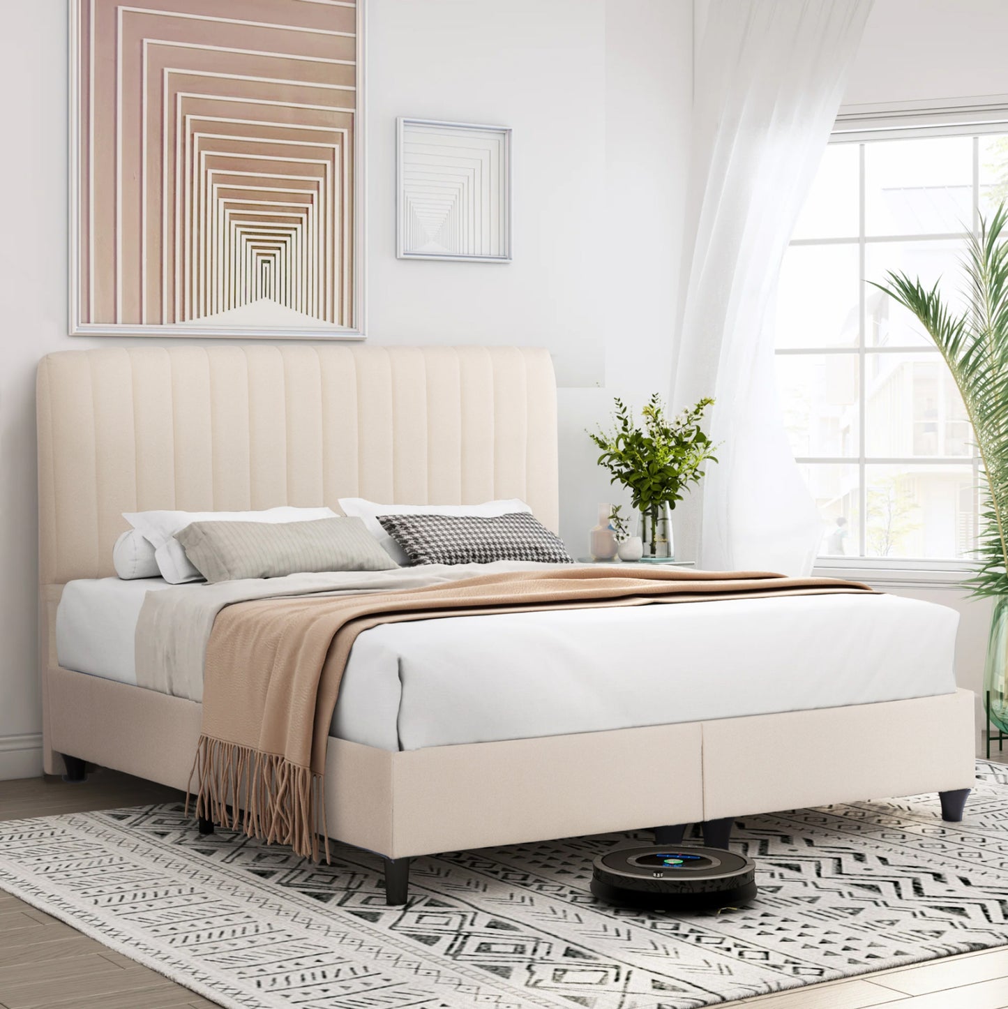 DOUBLE BED LUTHER HM717 BEIGE FABRIC FOR MATTRESS 160x200cm.