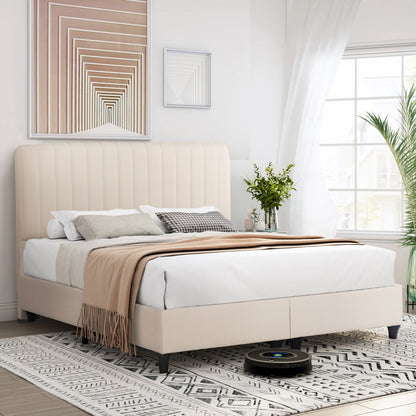 DOUBLE BED LUTHER HM717 BEIGE FABRIC FOR MATTRESS 160x200cm.