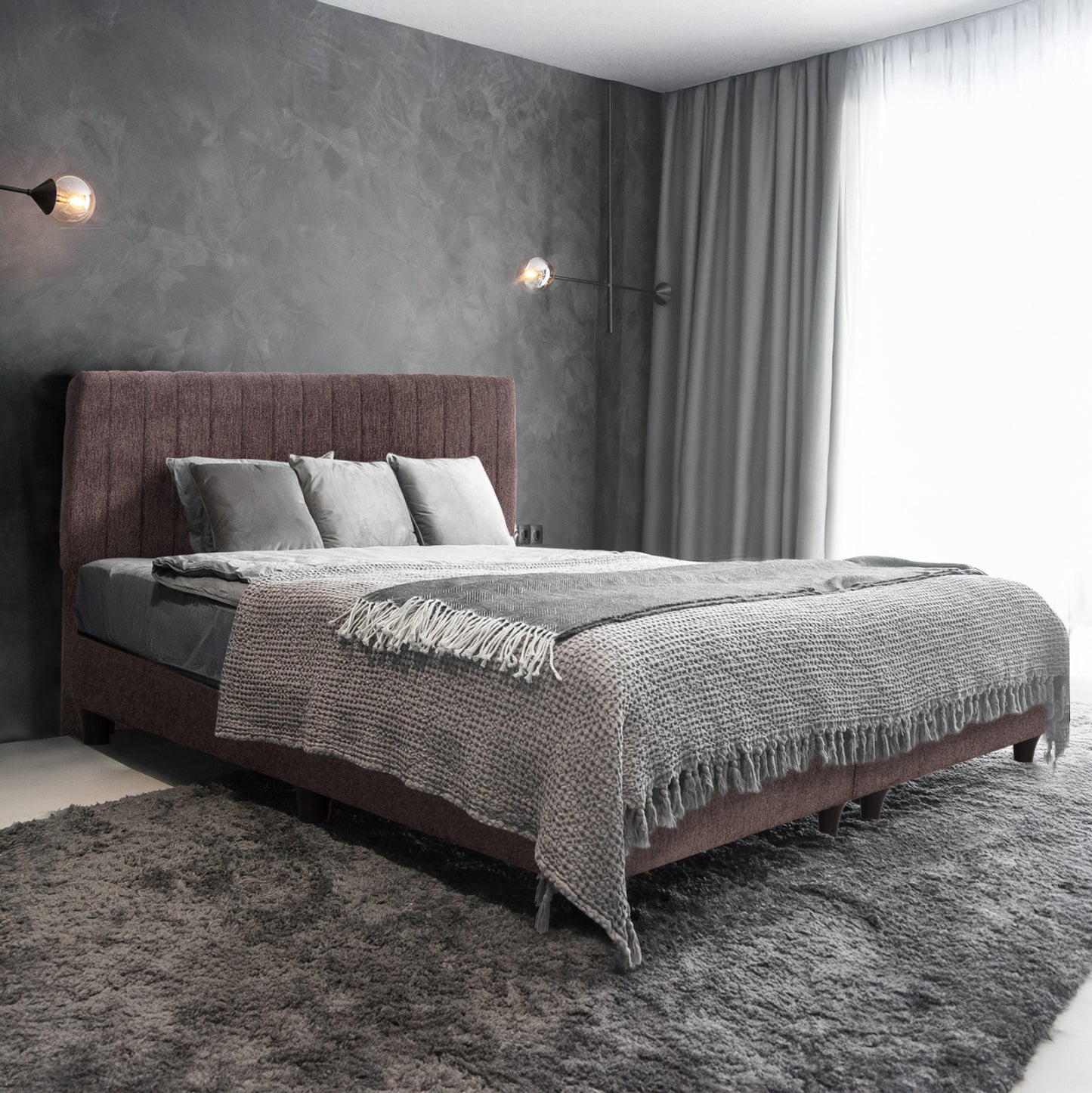 BED DOUBLE-SIZE LUTHER HM717.02 BROWN TEDDY FABRIC--FOR MATTRESS 160x200cm