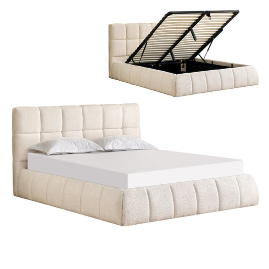 DOUBLE BED EDDY HM731.03 BEIGE BOUCLE & STORAGE SPACE--FOR MATTRESS 160x200cm.