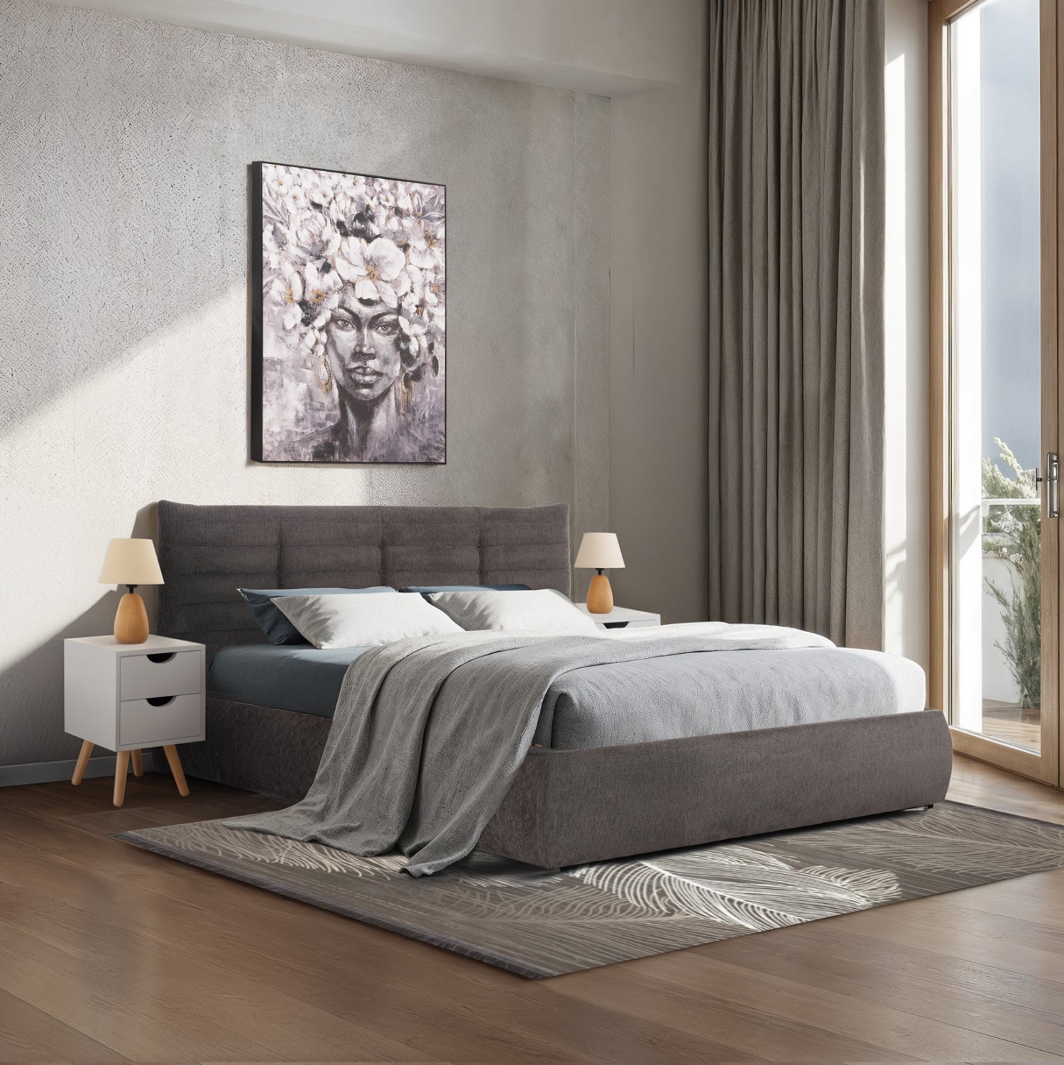 DOUBLE BED SANDRA HM732.01 GREY FABRIC & STORAGE SPACE--FOR MATTRESS 160x200cm.