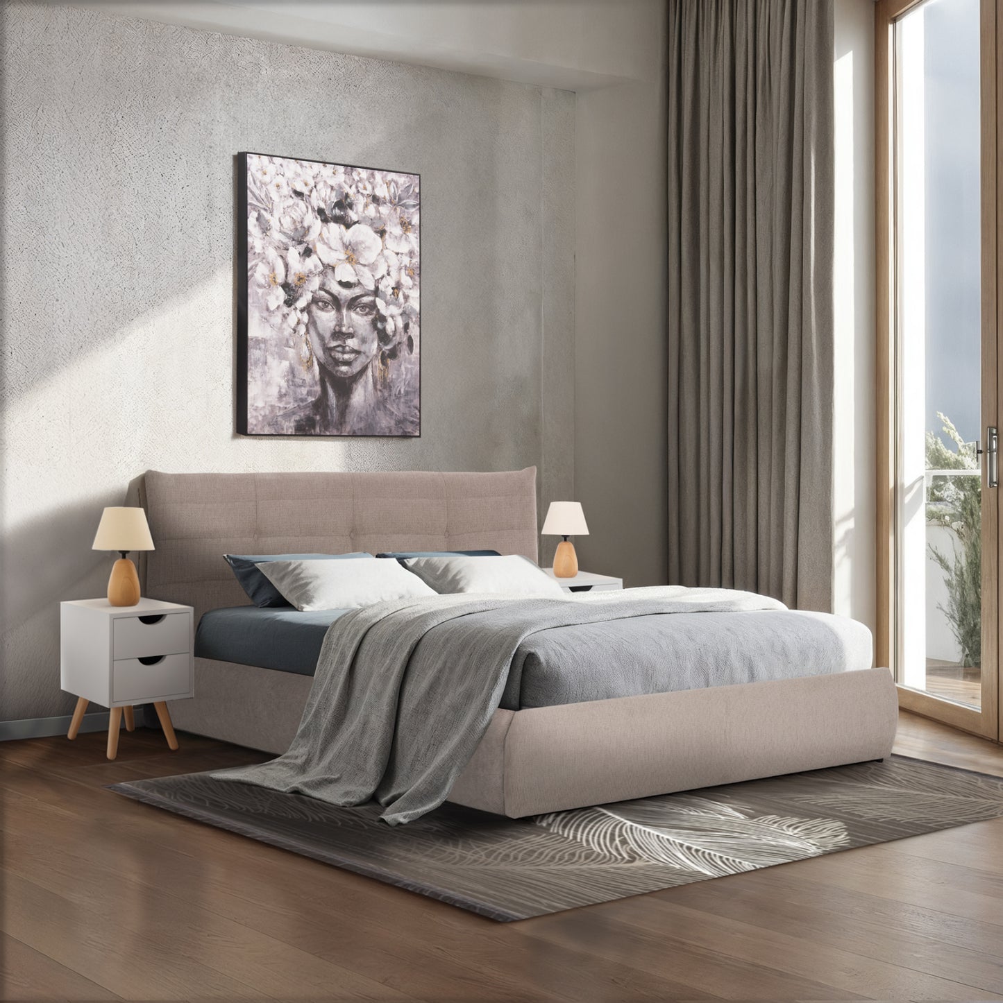 DOUBLE BED SANDRA HM732.03 BEIGE FABRIC & STORAGE SPACE--FOR MATTRESS 160x200cm.