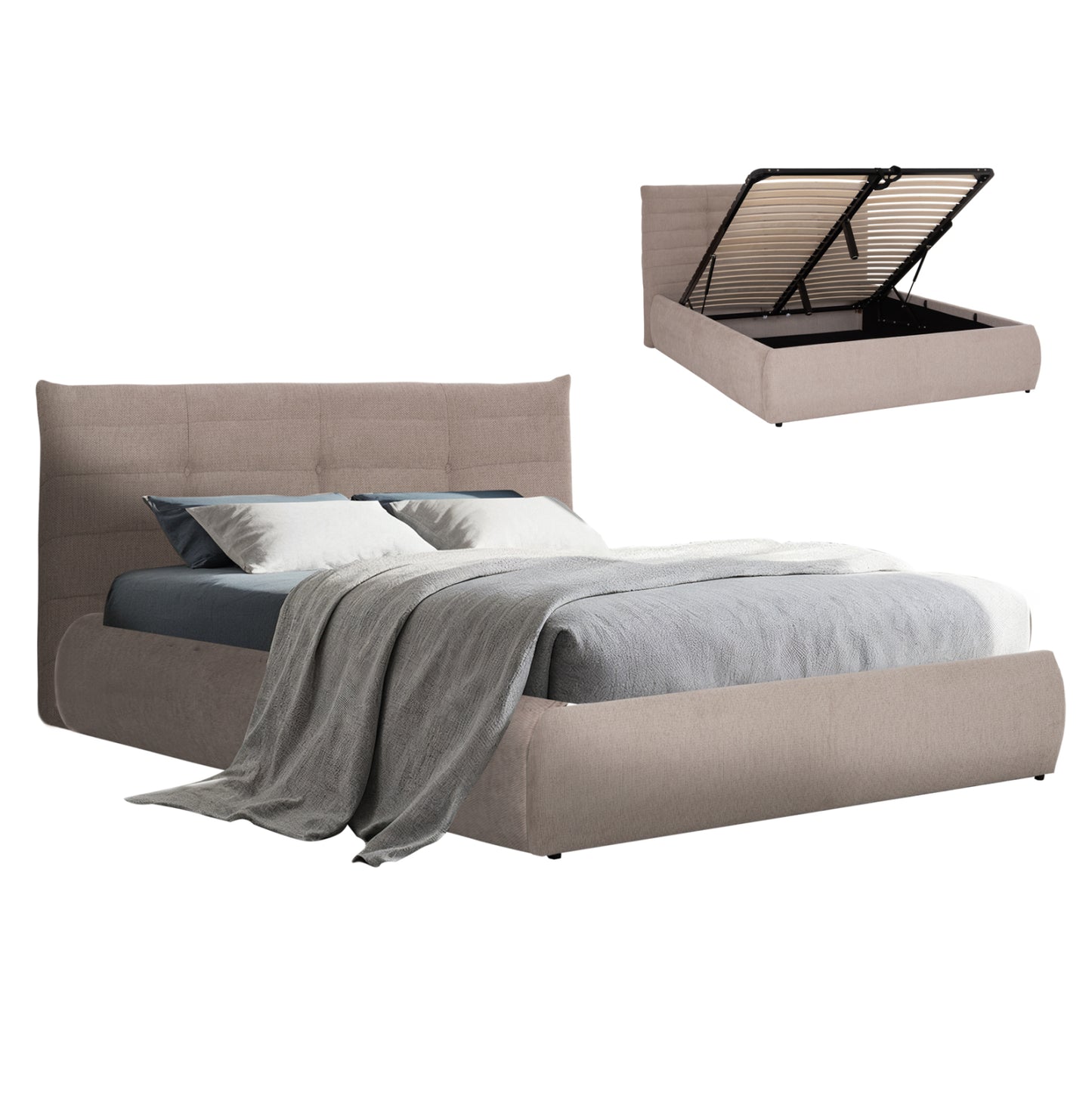 DOUBLE BED SANDRA HM732.03 BEIGE FABRIC & STORAGE SPACE--FOR MATTRESS 160x200cm.