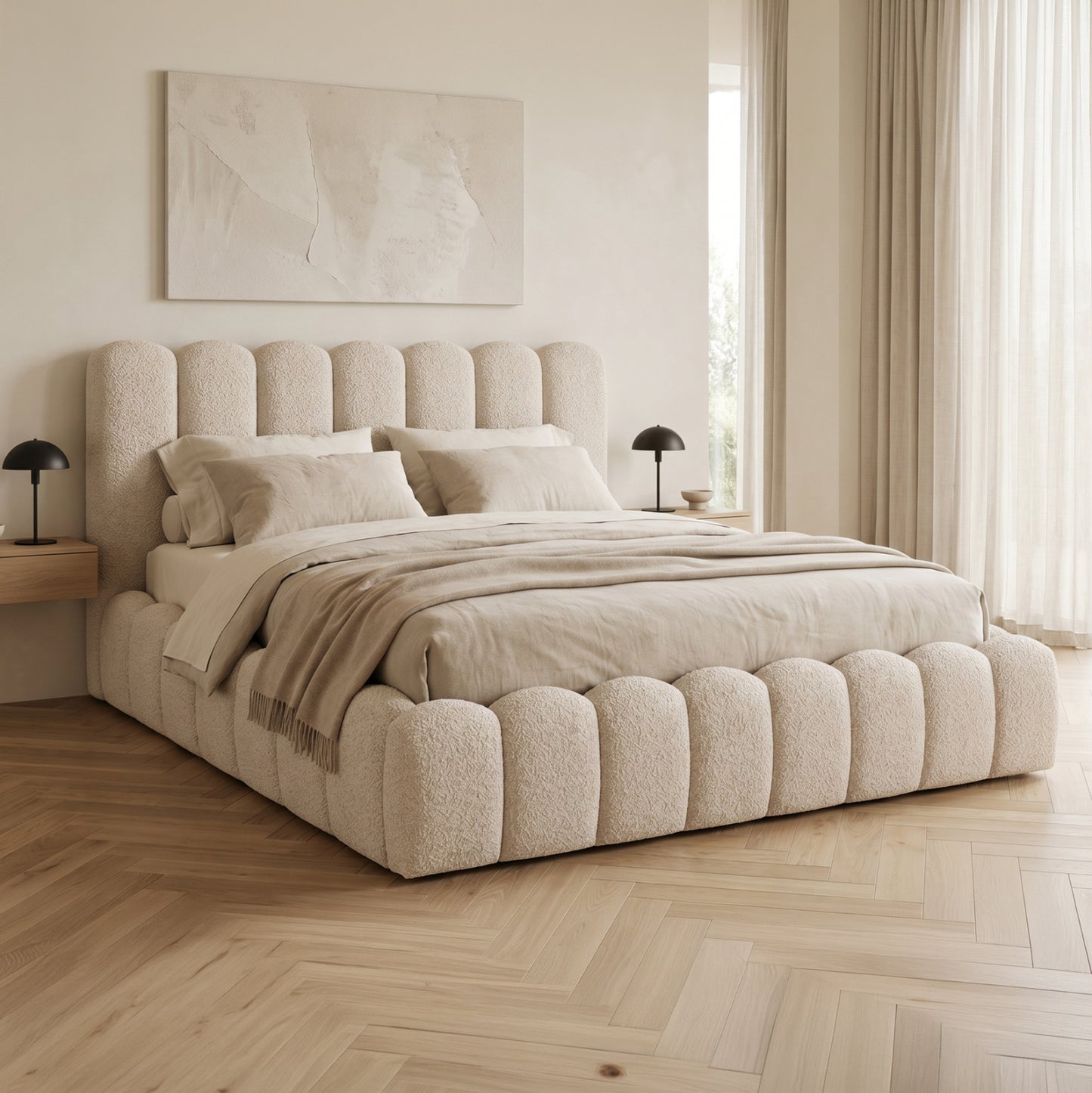 DOUBLE BED MARIUS HM759.03 BEIGE CHENILLE FABRIC--FOR MATTRESS 160x200cm.