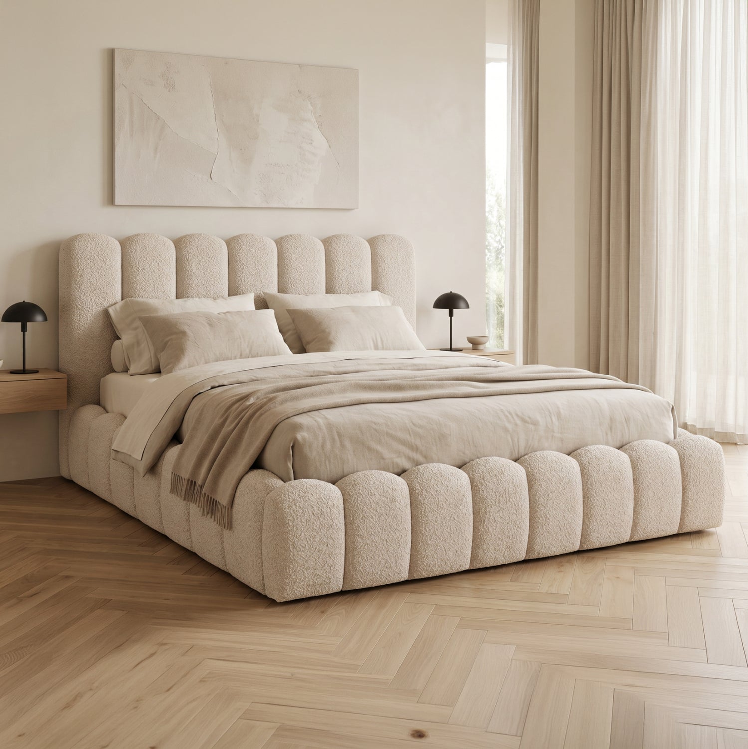DOUBLE BED MARIUS HM759.03 BEIGE CHENILLE FABRIC--FOR MATTRESS 160x200cm.