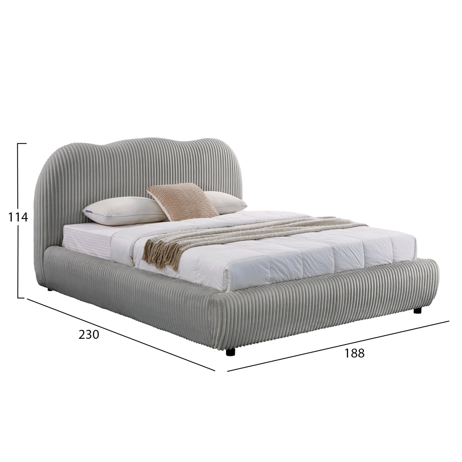 DOUBLE BED WITH STORAGE SPACE KALLY HM729.01 GREY FEAUX FUR FABRIC--MATTRESS 160x200cm.