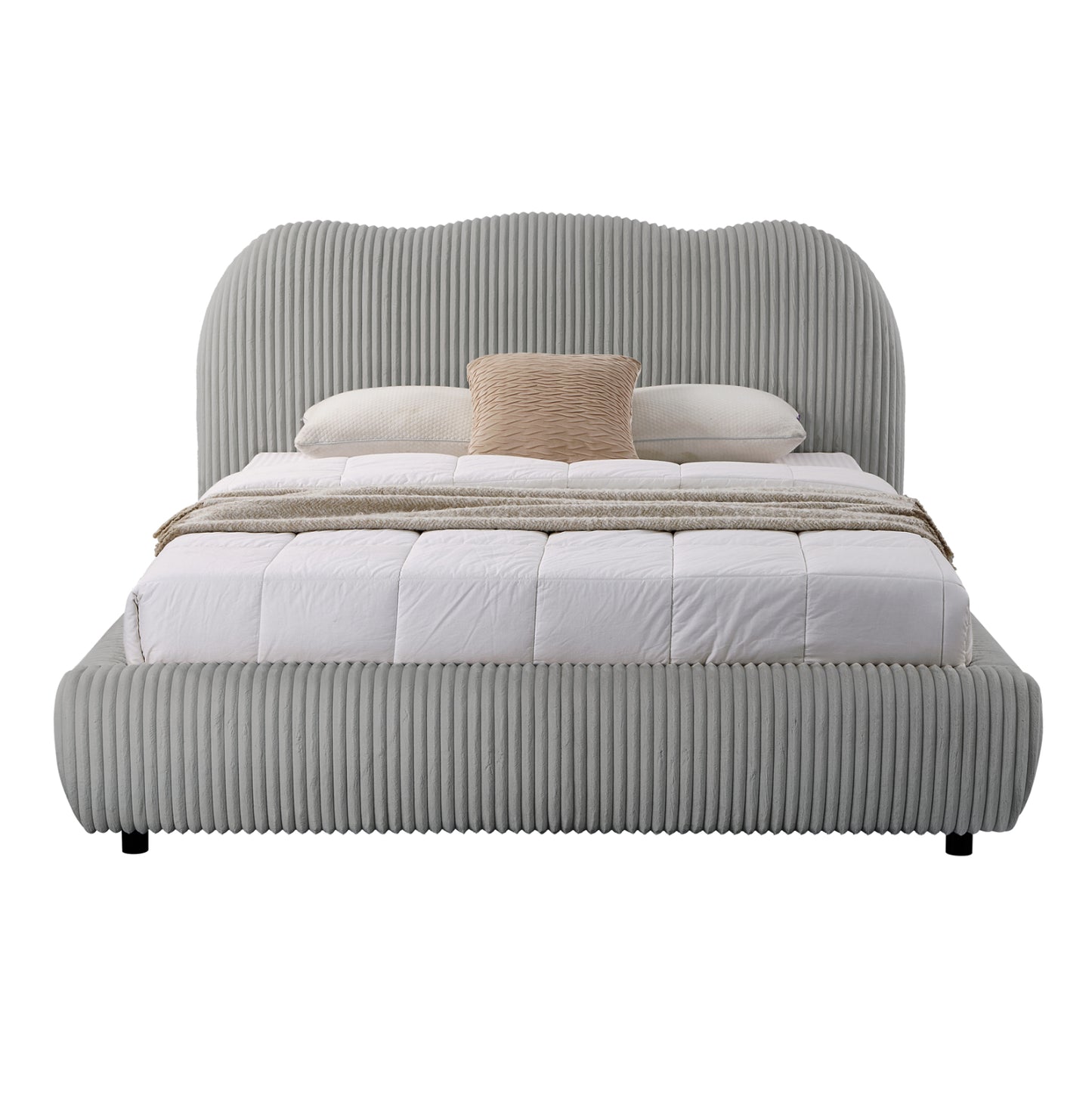 DOUBLE BED WITH STORAGE SPACE KALLY HM729.01 GREY FEAUX FUR FABRIC--MATTRESS 160x200cm.