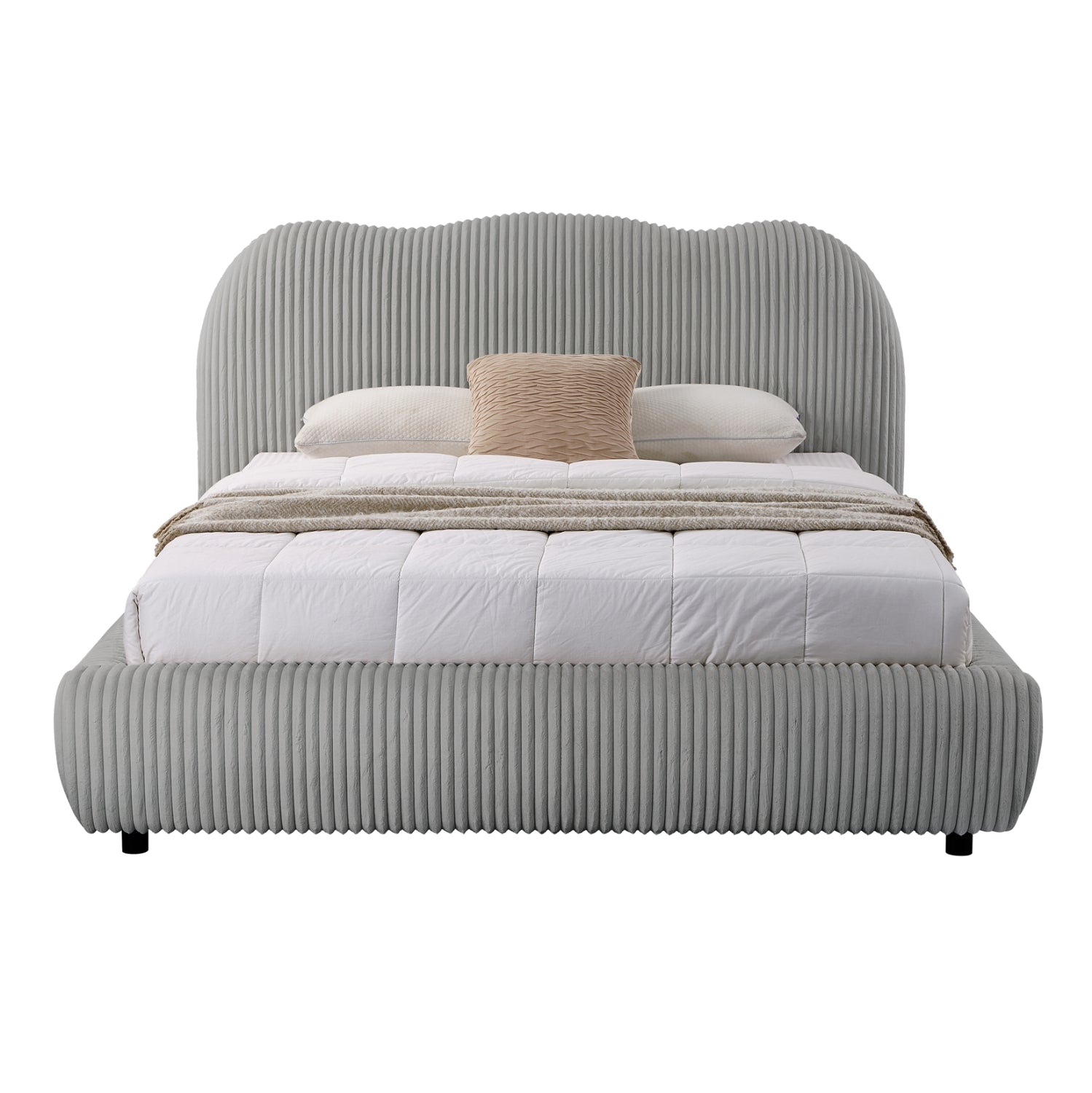 DOUBLE BED WITH STORAGE SPACE KALLY HM729.01 GREY FEAUX FUR FABRIC--MATTRESS 160x200cm.