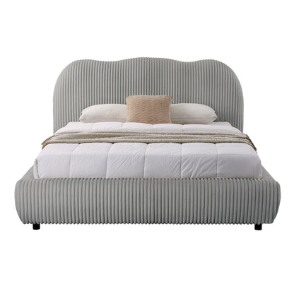 DOUBLE BED WITH STORAGE SPACE KALLY HM729.01 GREY FEAUX FUR FABRIC--MATTRESS 160x200cm.