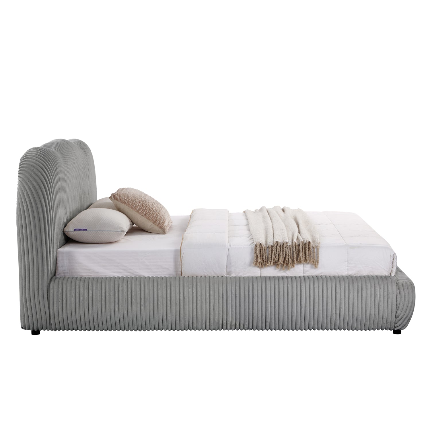 DOUBLE BED WITH STORAGE SPACE KALLY HM729.01 GREY FEAUX FUR FABRIC--MATTRESS 160x200cm.