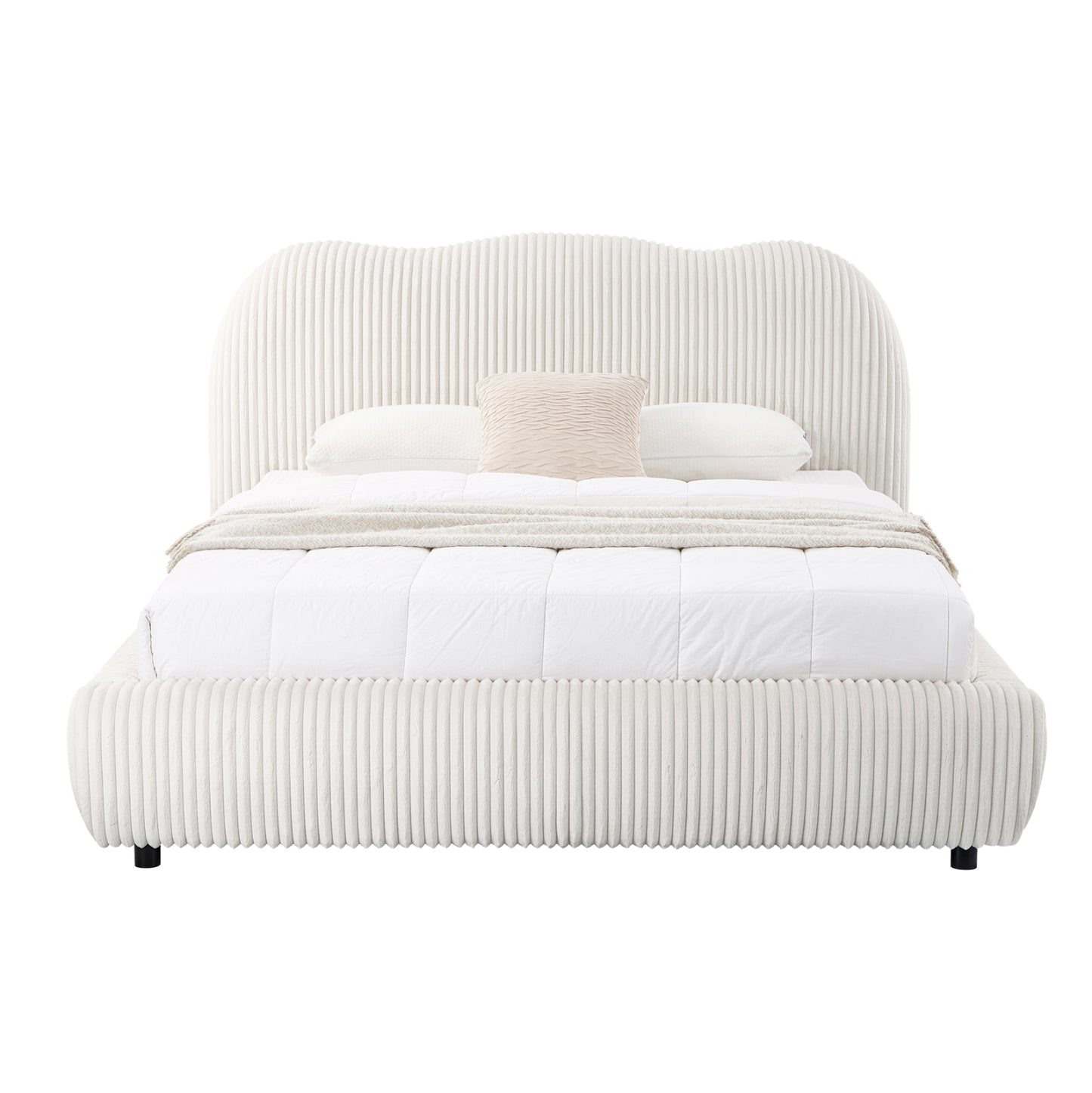 DOUBLE BED WITH STORAGE SPACE KALLY HM729.03 BEIGE FAUX FUR FABRIC--MATTRESS 160x200cm.