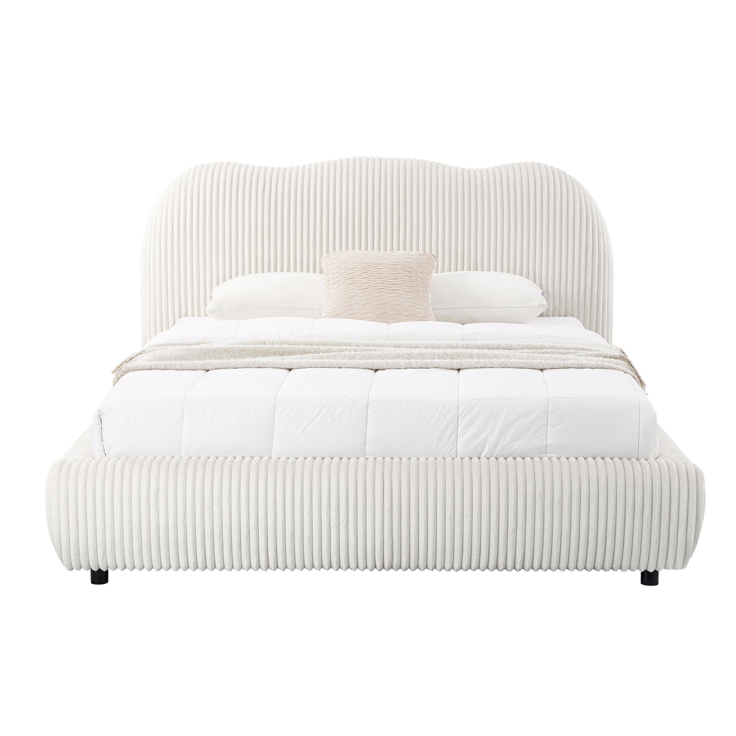 DOUBLE BED WITH STORAGE SPACE KALLY HM729.03 BEIGE FAUX FUR FABRIC--MATTRESS 160x200cm.