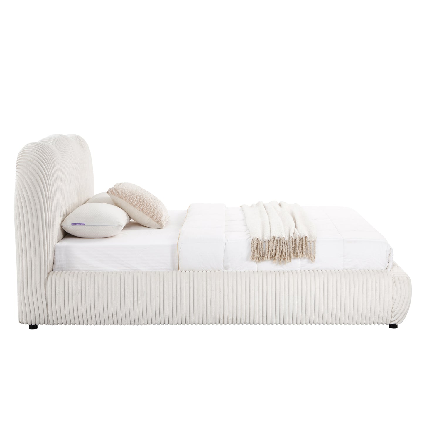 DOUBLE BED WITH STORAGE SPACE KALLY HM729.03 BEIGE FAUX FUR FABRIC--MATTRESS 160x200cm.