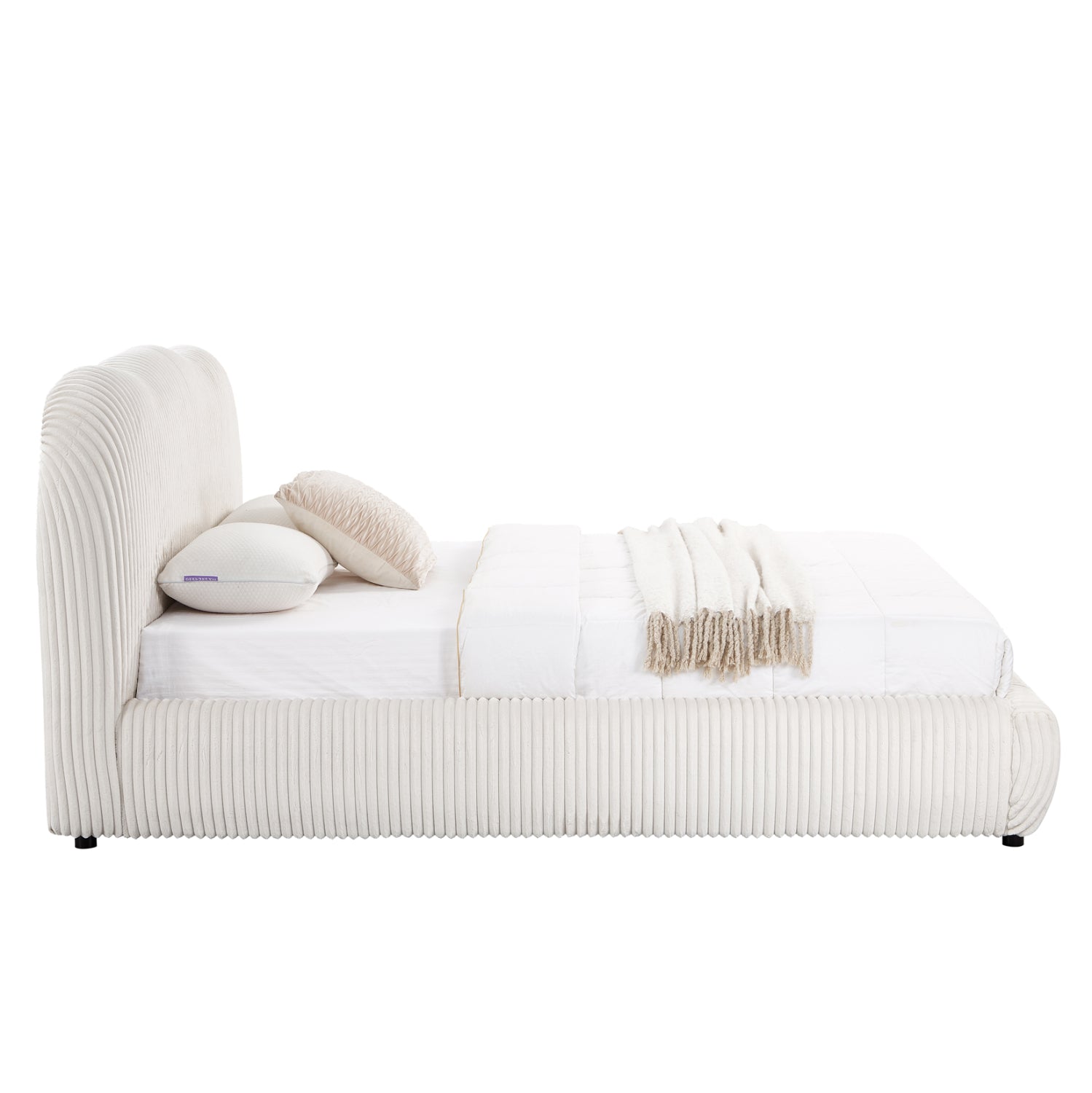 DOUBLE BED WITH STORAGE SPACE KALLY HM729.03 BEIGE FAUX FUR FABRIC--MATTRESS 160x200cm.