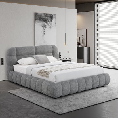 DOUBLE BED WITH STORAGE SPACE MOLEN HM730.01 GREY BOUCLE FABRIC--MATTRESS 160x200cm.