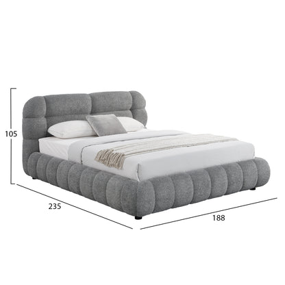 DOUBLE BED WITH STORAGE SPACE MOLEN HM730.01 GREY BOUCLE FABRIC--MATTRESS 160x200cm.