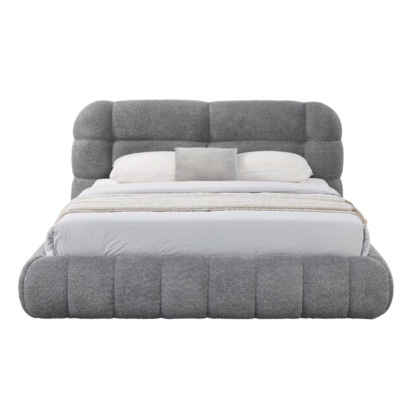 DOUBLE BED WITH STORAGE SPACE MOLEN HM730.01 GREY BOUCLE FABRIC--MATTRESS 160x200cm.