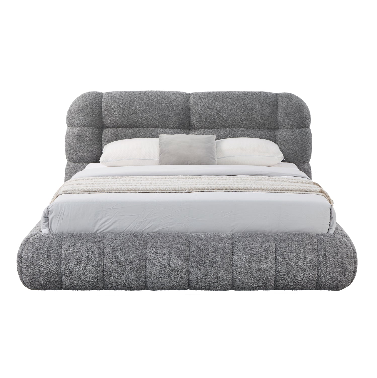 DOUBLE BED WITH STORAGE SPACE MOLEN HM730.01 GREY BOUCLE FABRIC--MATTRESS 160x200cm.