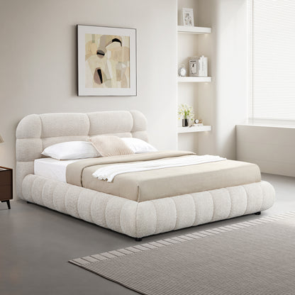 DOUBLE BED WITH STORAGE SPACE MOLEN HM730.03 BEIGE BOUCLE FABRIC--MATTRESS 160x200cm.